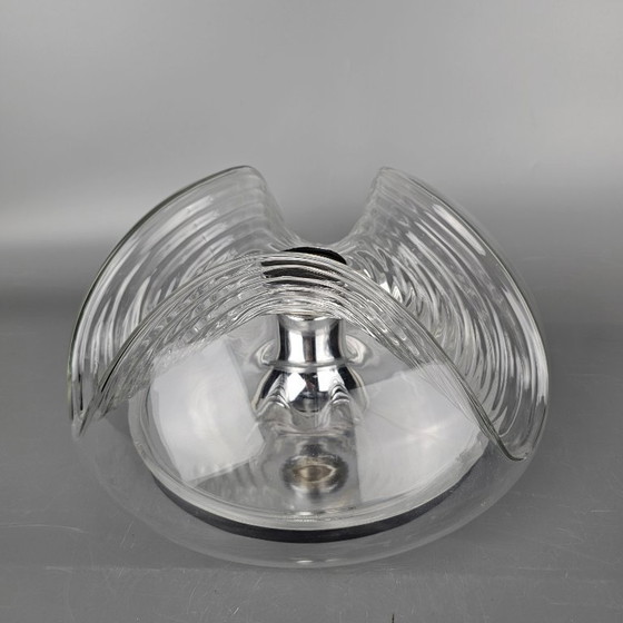 Image 1 of Vintage Space Age Ceiling Lamp – Peill & Putzler “Wave” / “Futura” – 1970s Germany – Glass and Metal – Ø 32 cm.