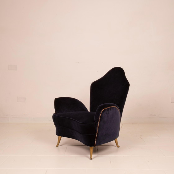 Cesare Lacca Mid Century Moderner italienischer Samt-Sessel für ISA Bergamo – Aluminium, Wood (photo 10 of 27)