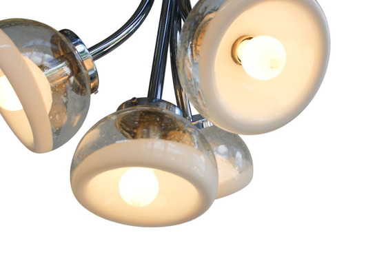 Image 1 of Gaetano Sciolari Attr. Vierarmiger Muranoglas-Chrom-Kronleuchter, 1970er Jahre