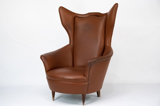 Italiaanse Mid-Century Wingback Fauteuil in Kunstleer, jaren 50