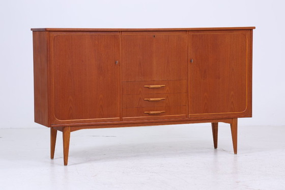 Image 1 of Vintage teak highboard 60s | Mid - Century sideboard drawer cabinet wood storage #07-42