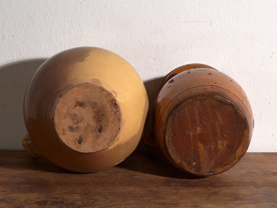 Pair of Vintage Glazed Ceramic Jugs, Central Europe, circa 1950 #1, Crockery, Orange (photo 13 of 13)