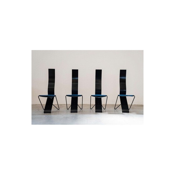 Image 1 of Set of 4 vintage wooden and iron frame chairs, 1980-1990s