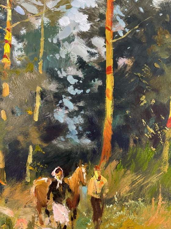 Image 1 of Original Oil Painting Summer Nature Landscape Path in the forest