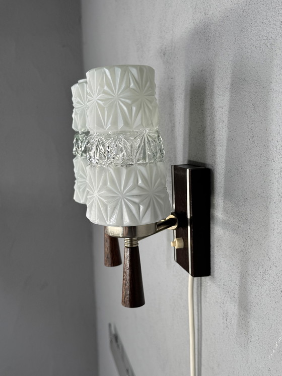 Image 1 of Vintage Wall Lamp 1950s-60s - Glass & Wood Design Classic