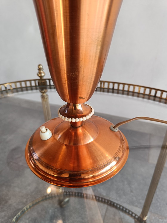Image 1 of Lampada da tavolo vintage in rame con paralume a tromba, Italia, anni '50-'60