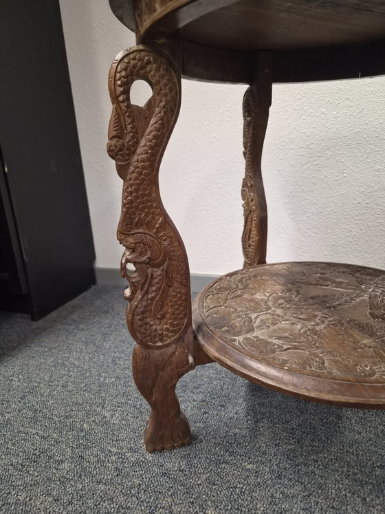 Vintage Handgesneden Houten Bijzettafel / Plantentafel – Rijk Gedecoreerd – Wood (photo 8 of 10)
