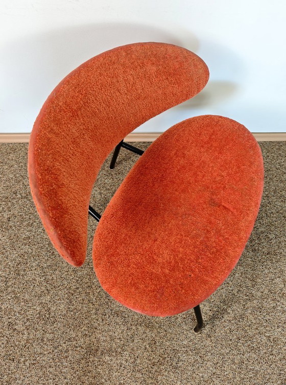 Image 1 of Gastone Rinaldi Chair / Mid Century Modern Italian Design Lounge chair / 1960s Wire Easy Chair / Orange Boucle Retro Furniture