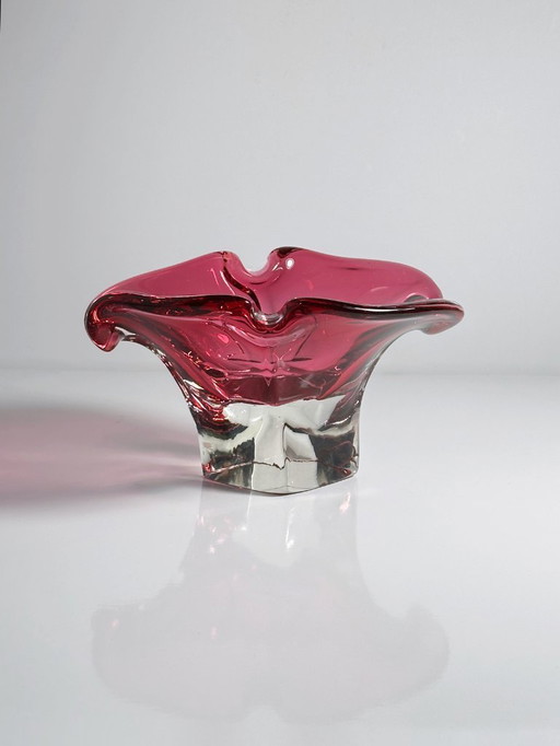 Coupe lourde Vide Poche Josef Hospodka - Chřibská Bohème Cranberry verre Sklo Skrdlovice Bohème Mid Century