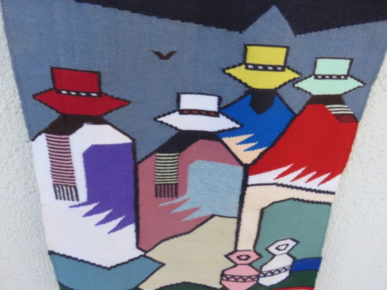 Large wool tapestry, Colombia, hand-woven, folk art, South America, 1970 – Wall decoration (photo 13 of 14)