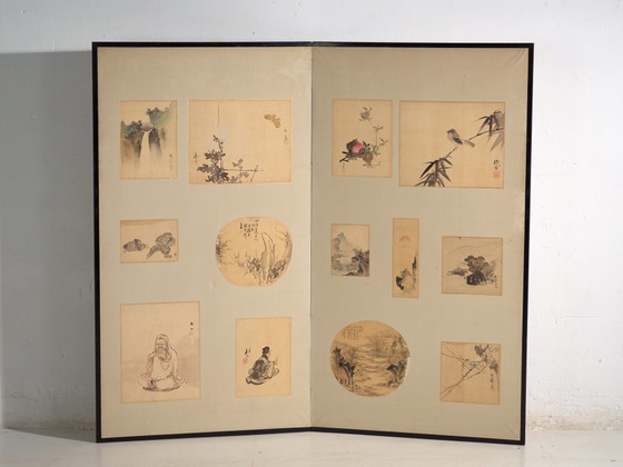Paravento giapponese antico a due pannelli con dipinti montati – Giappone, circa 1900 – Paraventi, Paper (photo 28 of 40)