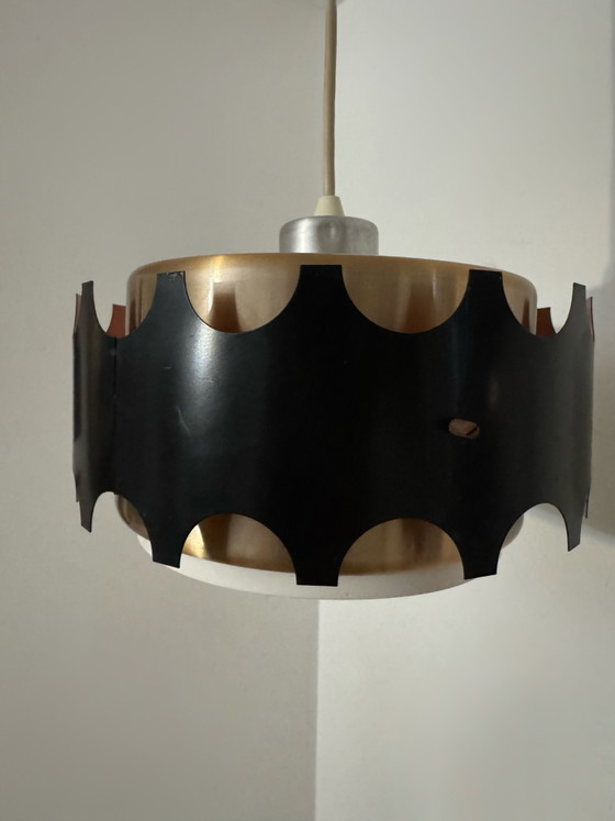 Image 1 of Hanglamp in zwart en koperkleurig design uit de jaren 60
