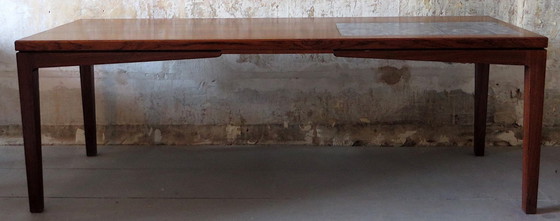 Image 1 of Rosewood Coffee Table with Blue Ceramic Tiles, Denmark, 1960s