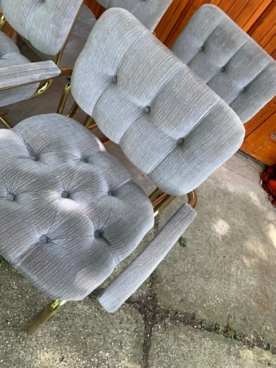 Brass Velvet Dining Set: Modern Glass Table, Tufted Chairs, Luxury Home Decor (photo 4 of 9)