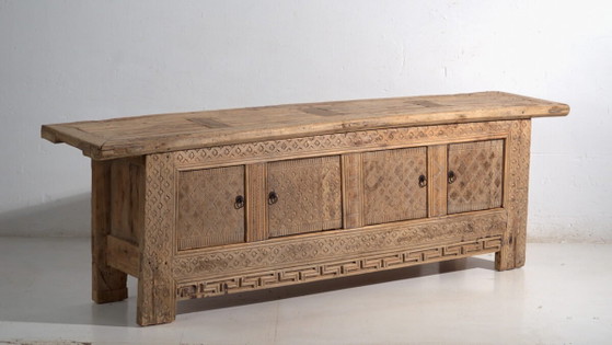 Antique carved low sideboard in pine wood – China, circa 1900 – Iron (photo 3 of 40)