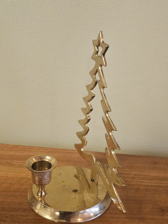 Image 1 of Messing Vintage Kerstboom Kandelaar Kaarsenhouder