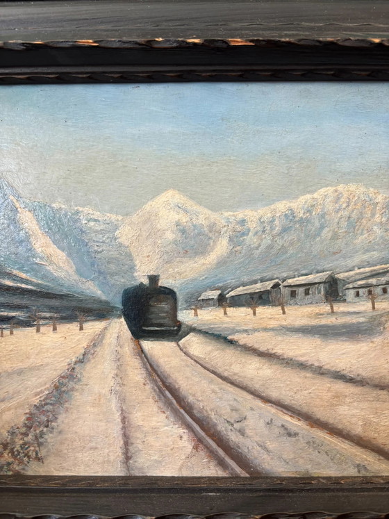 Oil Painting on Board of Clusone with Train by Leonardi,, Stagi & Leonardi, Paintings & Drawings (photo 4 of 6)