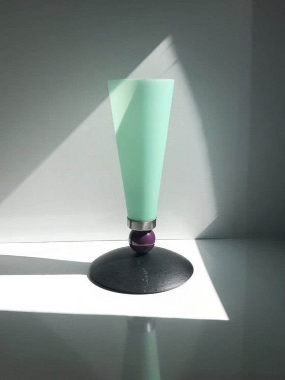Image 1 of Vintage Postmodern Table Lamp Mint Green Glass Memphis Milano Lamp Casablanca Cocktail Style 80s 90s