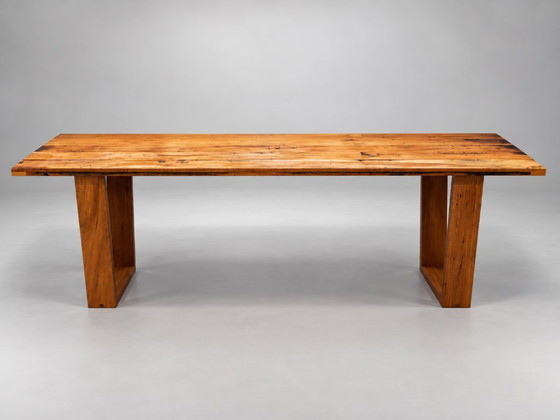 Hardwood dining table with V-shaped legs, recycled wood, Reclaim Studio, Brown, Rustic (photo 3 of 8)