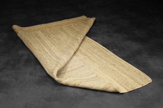 Image 1 of Vintage Indiaas natuurlijk bruin platgeweven jute tapijt, jaren 70