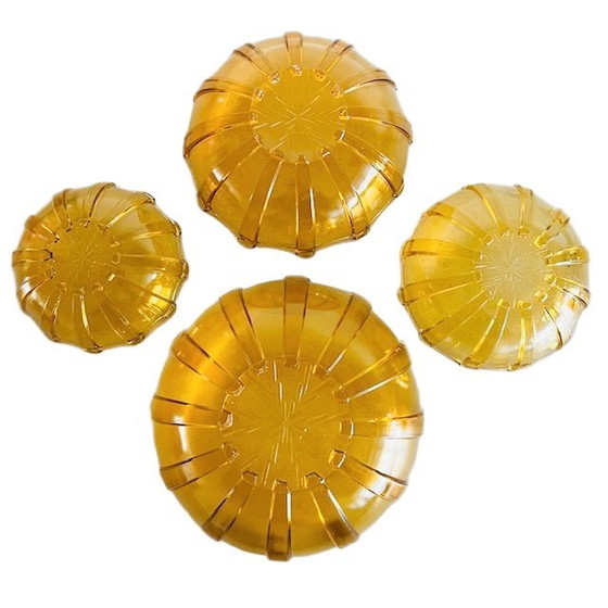 Image 1 of Vintage Art Deco glass bowls set amber pressed glass Scailmont 1930s