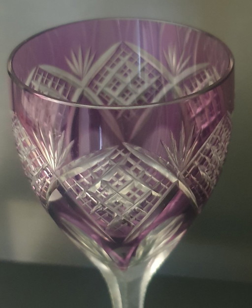 Set of 4 magnificent overlay crystal glasses – wine/goblet glasses – hand-cut – 21.5 cm