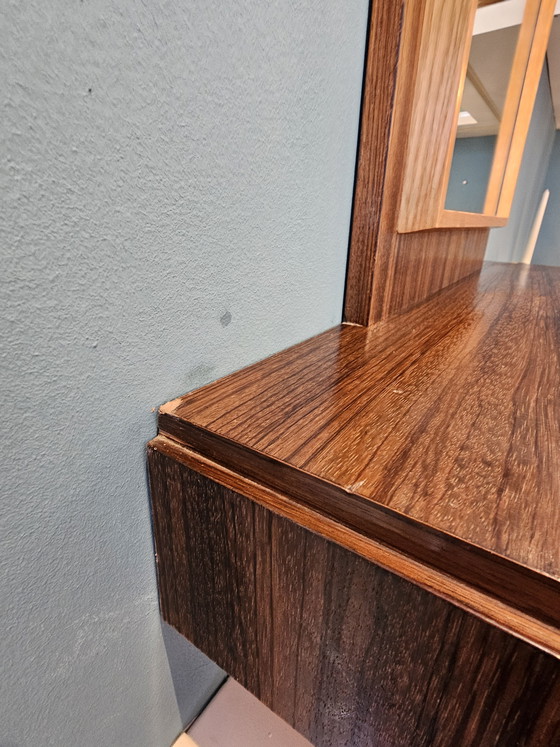 Image 1 of Vintage Mid-Century Hoge Spiegel met Lades en Handgrepen