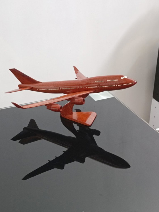 Image 1 of Wooden Boeing 747 model airplane, 2000s