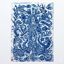 Nature Goddess Art Linocut Print, Blue Goddess Art, Boho Nature Art Print, Ocean Woman Wall Decor A3