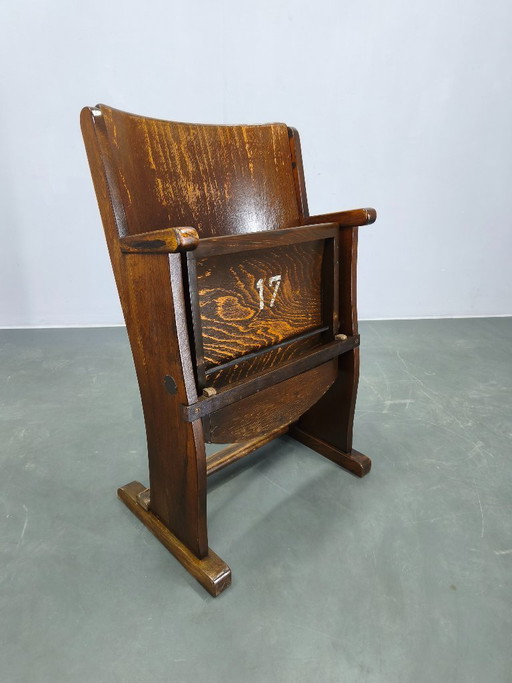 1940s Thonet Style Cinema Chair, Beech Wood Folding Seat