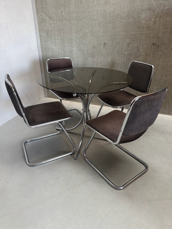 Set da pranzo Vintage Cromato Space Age ‘70 Design Italiano – Cromo, Tessile (photo 2 of 11)