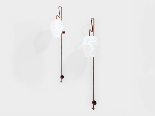 Mattia Bonetti Pair of Tall Patinated Metal Wall Lights Sconces 2009