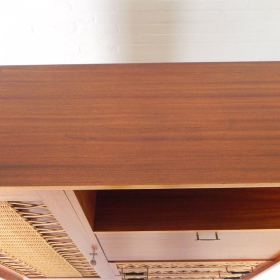 Image 1 of Mobiletto vintage, scrittoio in rattan e legno, anni '60