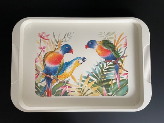 Image 1 of Vintage Emsa dienblad met tropisch papegaaien dessin