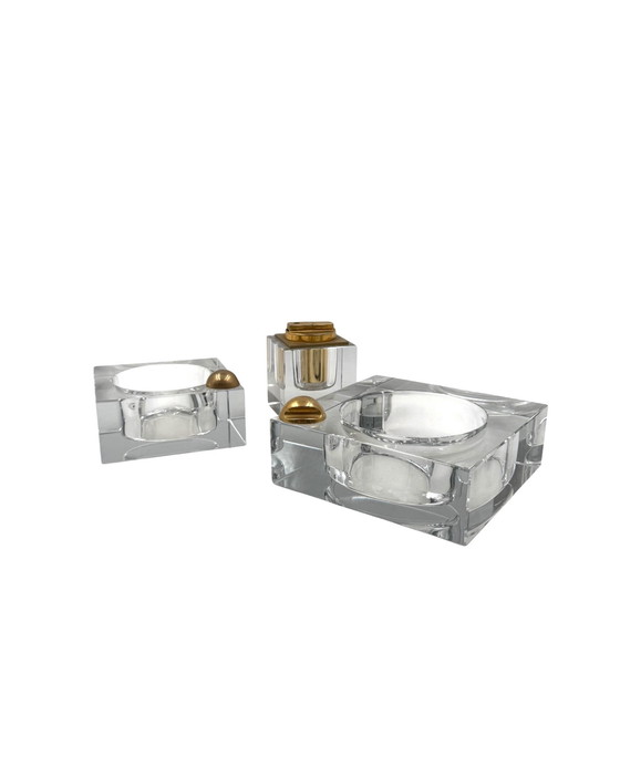 Image 1 of Hollywood Regency Glas-Rauchset, Frankreich 1970er Jahre