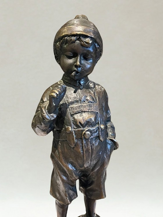 Image 1 of Bronzo antico firmato Schmidt-Felling – Giovane ragazzo – Scultura Belle Époque