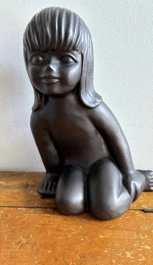 Ceramic Statue, Sculpture Seated Girl, Emiel Laskaris