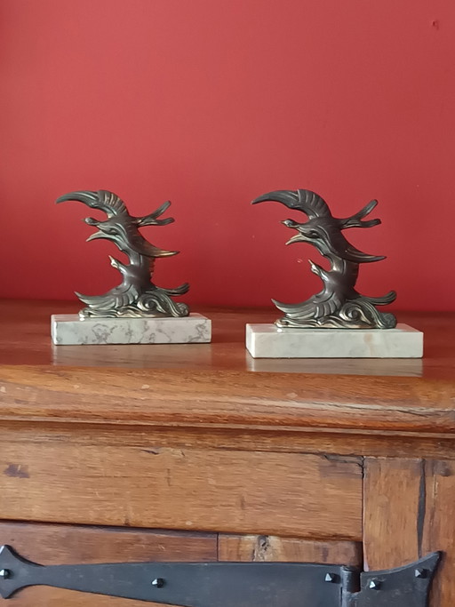 Pair of French Art Deco bookends with dynamic birds - 1930s.