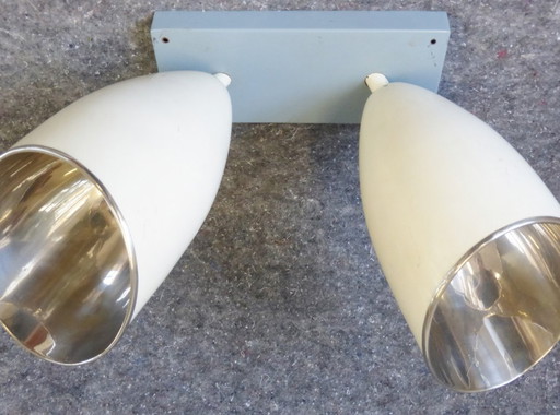 Plafondlamp met 2 grote spots, vintage rockabilly jaren 50, Franse plafondlamp.
