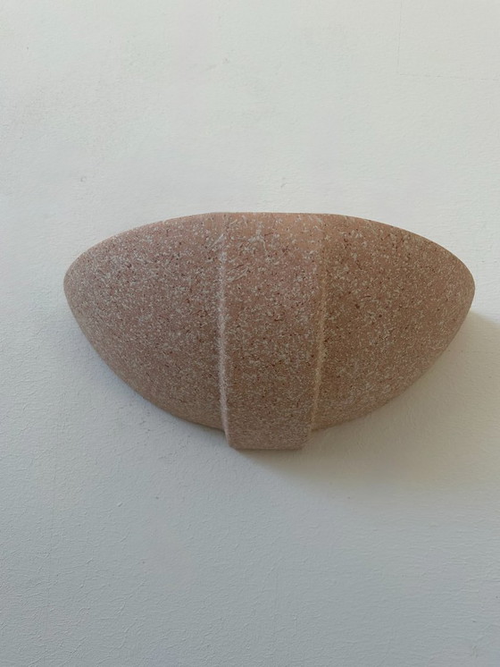 Image 1 of Paar vintage gipsen wandlampen, roze gespikkeld, Frankrijk 1970