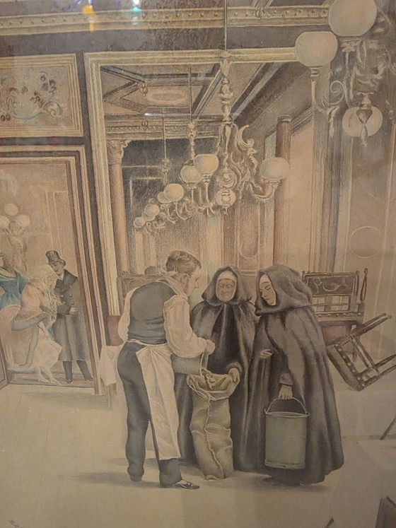 Antique watercolor (1898), Antwerp, F.A. Wärngren, Framed, Art, Glass, Paper, Beige (photo 7 of 15)