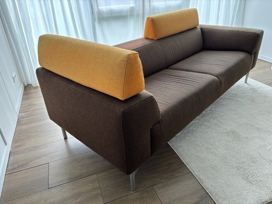 Divano, marrone con poggiatesta gialli, Leolux Horatio, Divani 2 posti, Tessile, Metallo, Modern (foto 2 di 5)