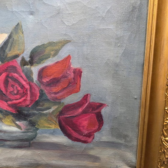 Image 1 of Peinture à l'huile vintage représentant des roses, années 1950/60