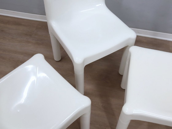 Image 1 of 1970s Kartell Model 4875 Chairs by Carlo Bartoli, White Color, Set of 3