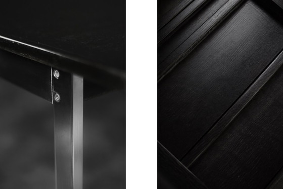 Image 1 of Vintage Mid-Century Danish Modern Minimalist Black Oak Desk with Chrome Base, 1970s