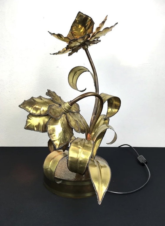 Image 1 of Maison Jansen Tischleuchte mit Blumenmuster aus den 1970er Jahren