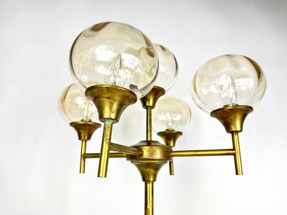 Vintage smoked glass floor light, Brass, Brown (photo 4 of 13)