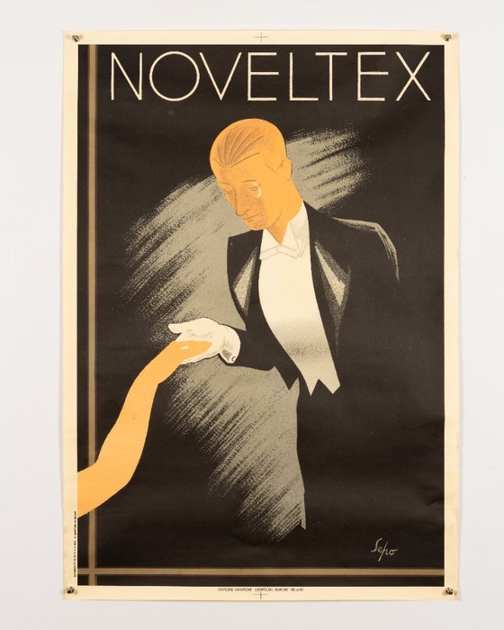 Image 1 of Noveltex – Affiche publicitaire originale vintage de 1950 par Severo Pozzati – Style moderne du milieu du XXe siècle – 97 x 67,5