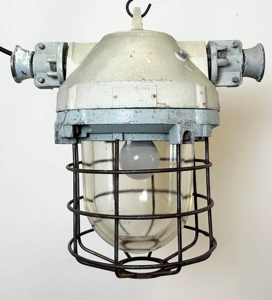 Image 1 of Industrial Bunker Ceiling Light with Iron Cage from Elektrosvit, 1970s