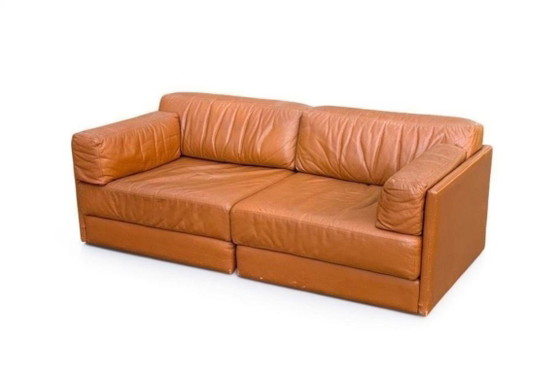 1/1 Canapé-lit Cuir Véritable Cognac Vintage, Canapés 2 places, Marron, Mid Century Modern (photo 5 sur 5)